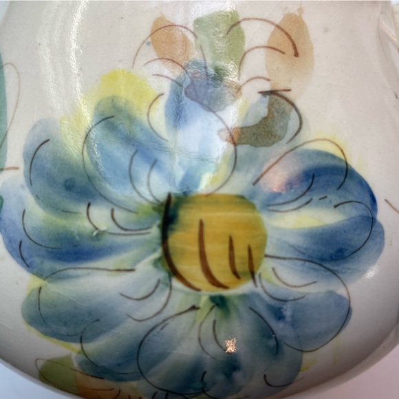 VTG handpainted Secla made in Portugal wide mouth ceramic blue flower pitcher - Picture 2 of 7